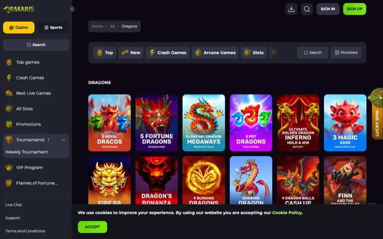 The curated Dragons collection at Drakaris Drakaris Dragons collection with dragon-themed slots from Endorphina, Spadegaming and Pragmatic Play