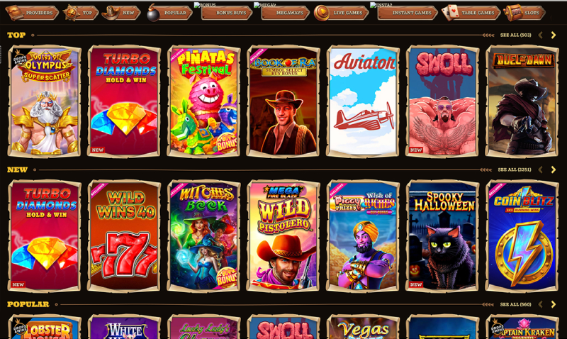 Lizaro games lobby Lizaro casino games lobby with new, hot and popular slots