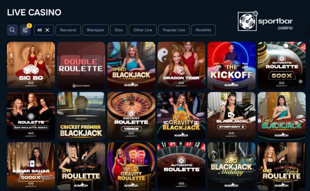 Baloobet live casino lobby