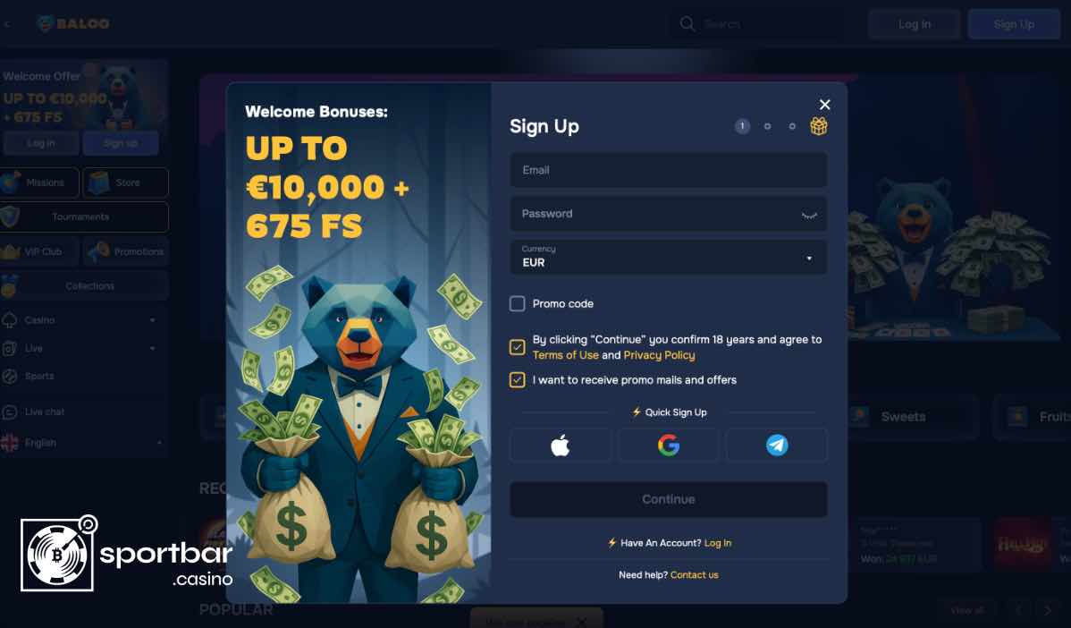 Baloobet Casino registration form