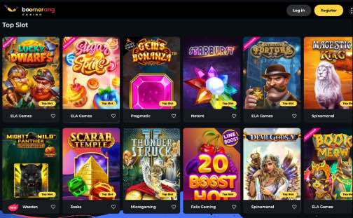 Boomerang Casino lobby screenshot