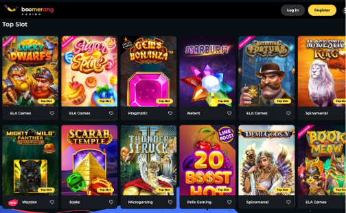 Boomerang Casino lobby screenshot