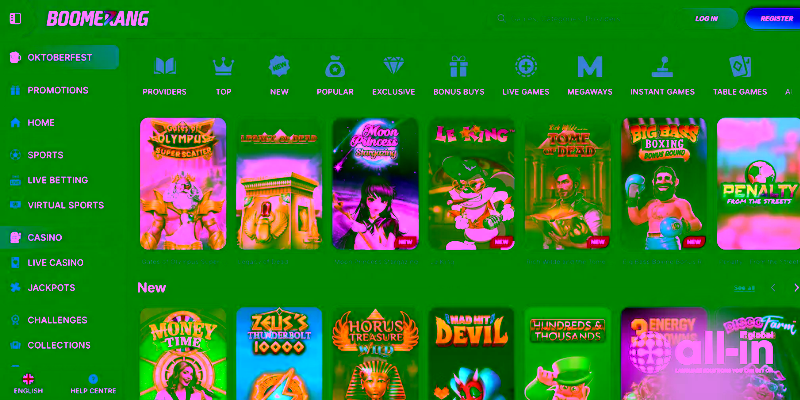 Boomerang Bet Casino interface screenshot
