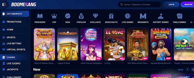 Boomerang Bet Casino interface screenshot