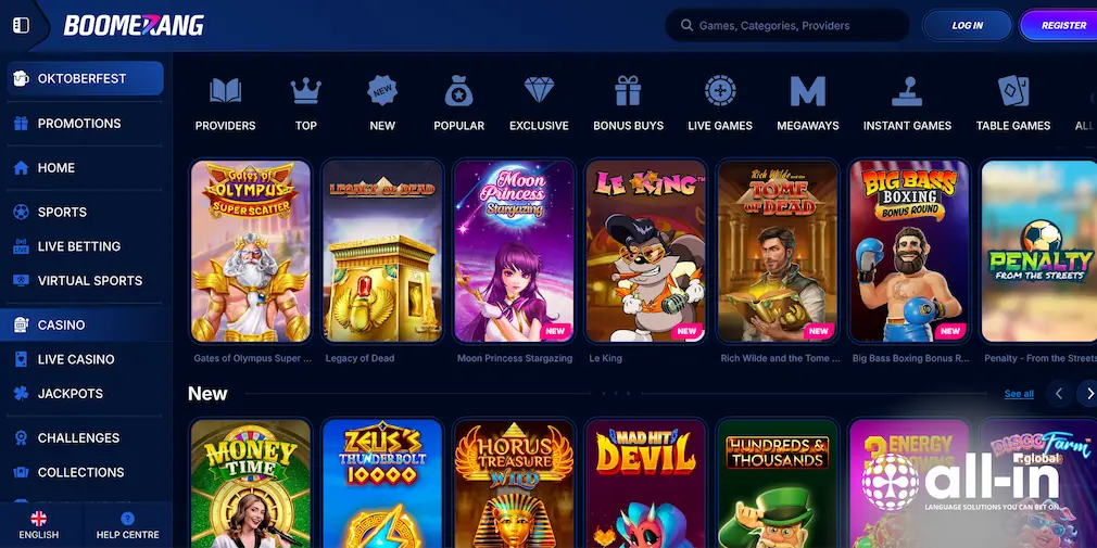 Boomerang Bet Casino interface screenshot