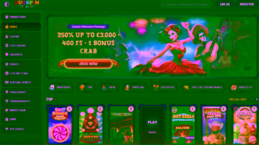 DuoSpin casino interface screenshot