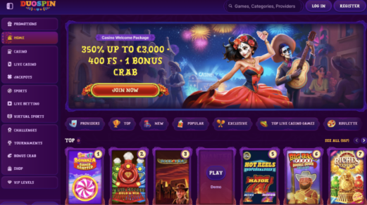DuoSpin casino interface screenshot