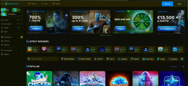 Luckygem Casino lobby screenshot showing slots and game categories