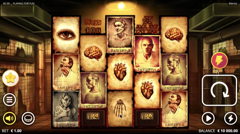 Mental slot demo session at 108 ways, bet EUR 1.00 and a EUR 10,000 fun balance