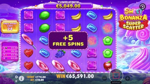 Sweet Bonanza free spins with multiplier bombs screenshot